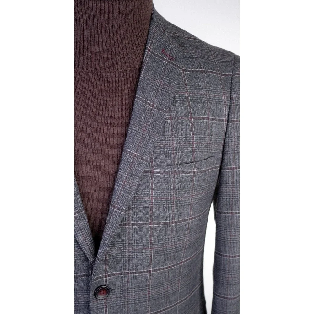 Paisley & Gray Slim Fit Blazer Sport Coat Sz 38R Two Button Plaid Gray Jacket